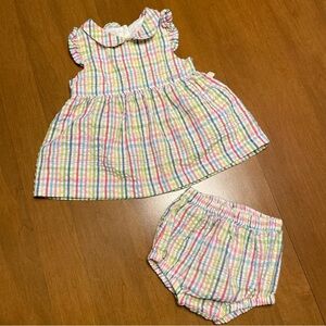 Oshkosh Baby Girl’s 6-9M Pastel Plaid Stripe Dress & Bloomers Set Gingham